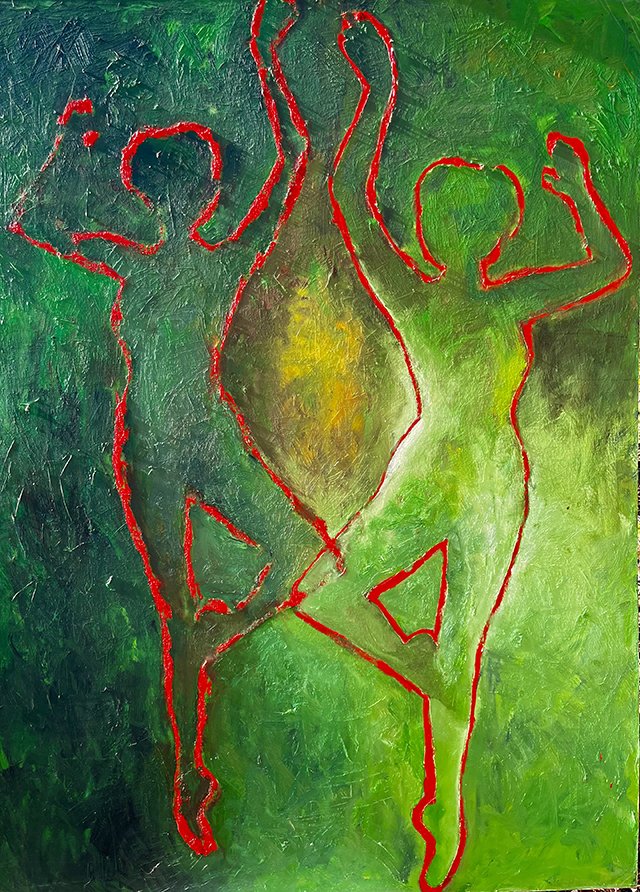 Verger Dancing, oil on canvas, 4' x 6'