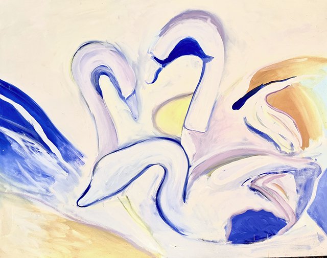 Glass Swans, oil on canvas, 4' x 3'