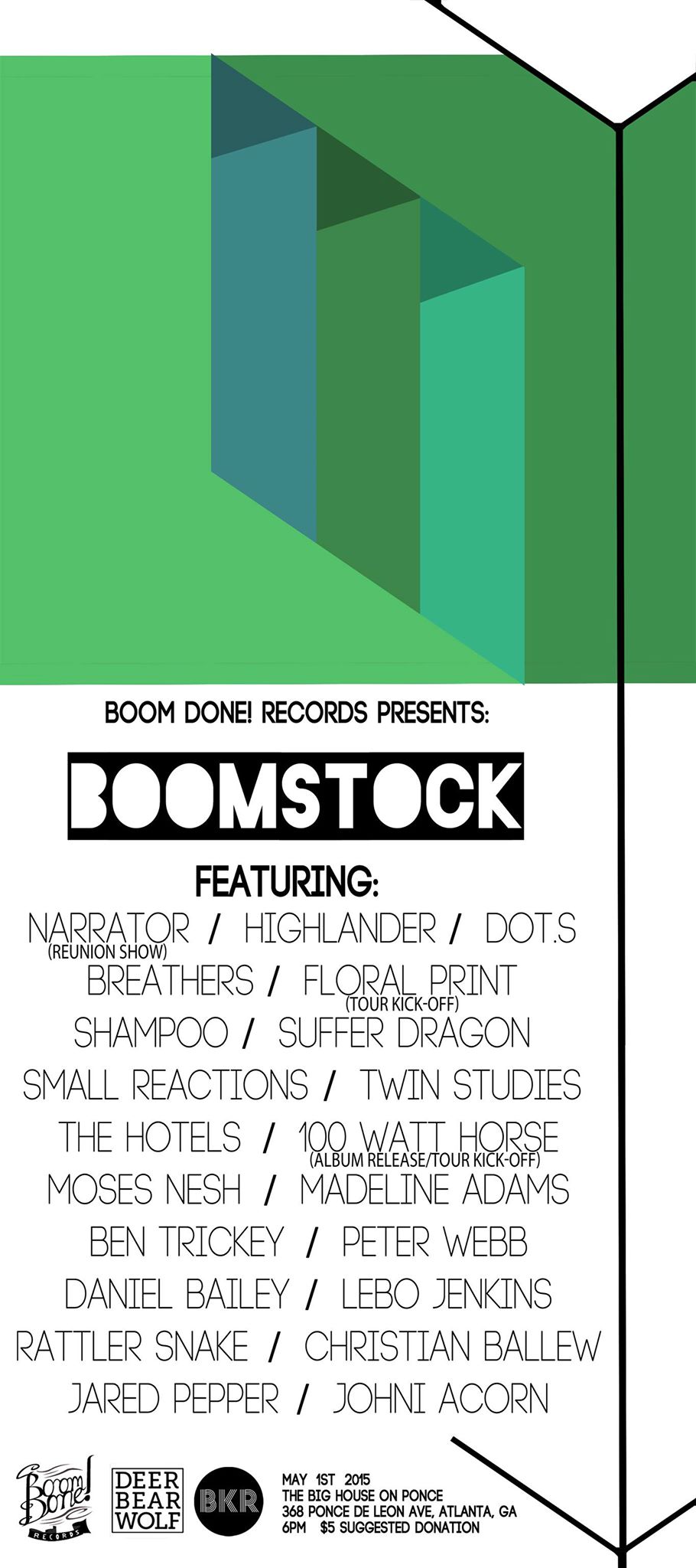 Friday night, Deer Bear Wolf joins forces with Bear Kid Records and Boom! Done records to present 21 musical acts curated by 100 Watt Horse's George Pettis. 