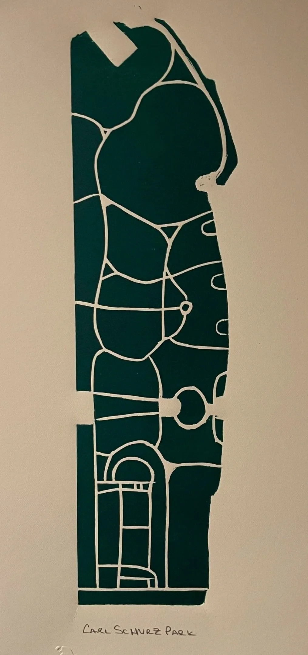 Woodblock print of Carl Schurz Park by Benjamin Lindsay