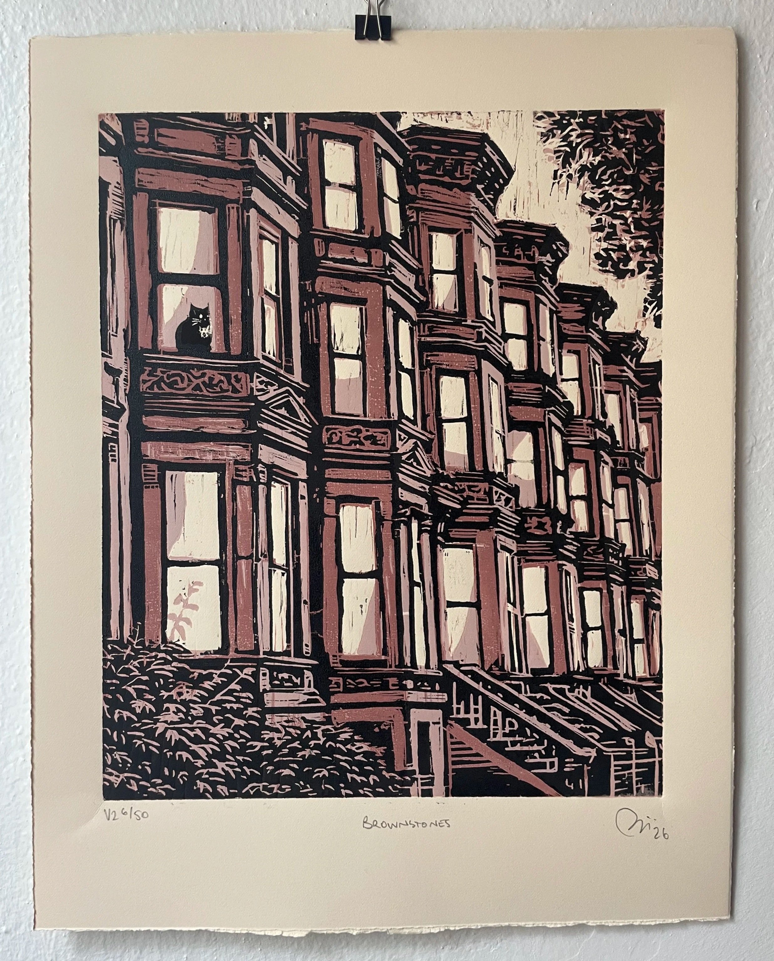 Original blockprint of the iconic Brownstones houses of New York City by Benjamin Lindsay