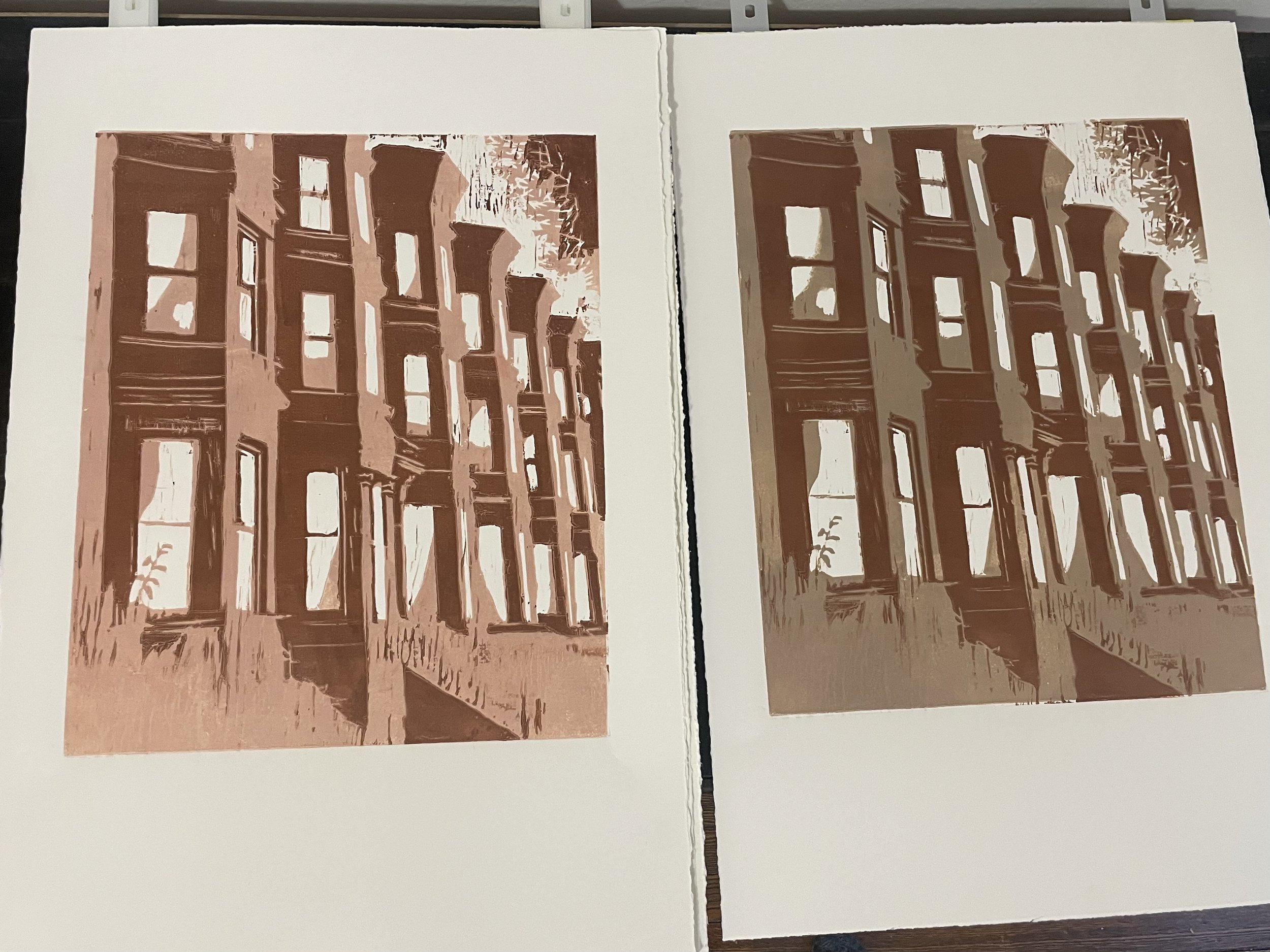 The second layer printed in Benjamin Lindsay's three color print "Brownstones"