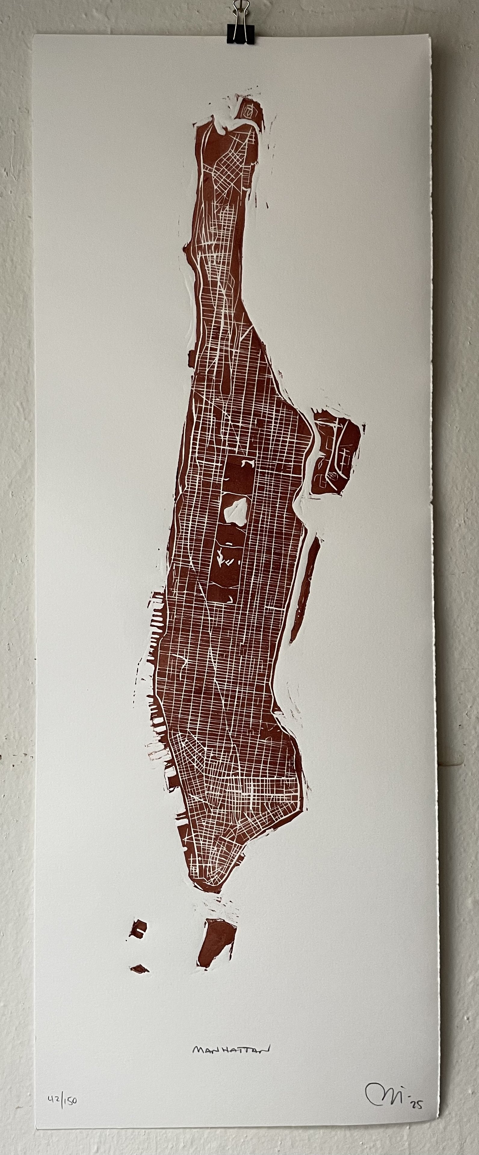 Manhattan woodblock print by artist Benjamin Lindsay