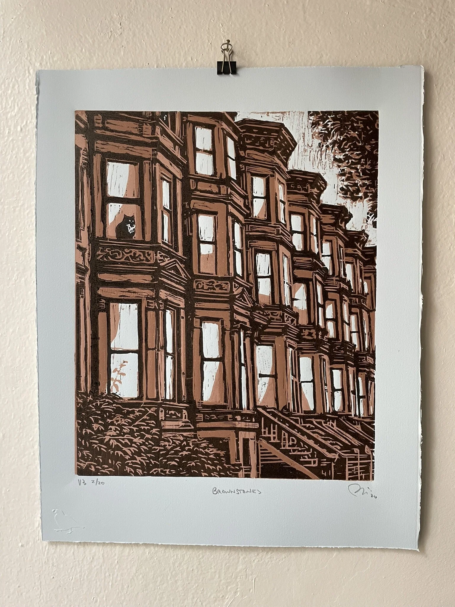 Brownstones woodblock print by Benjamin Lindsay.JPEG