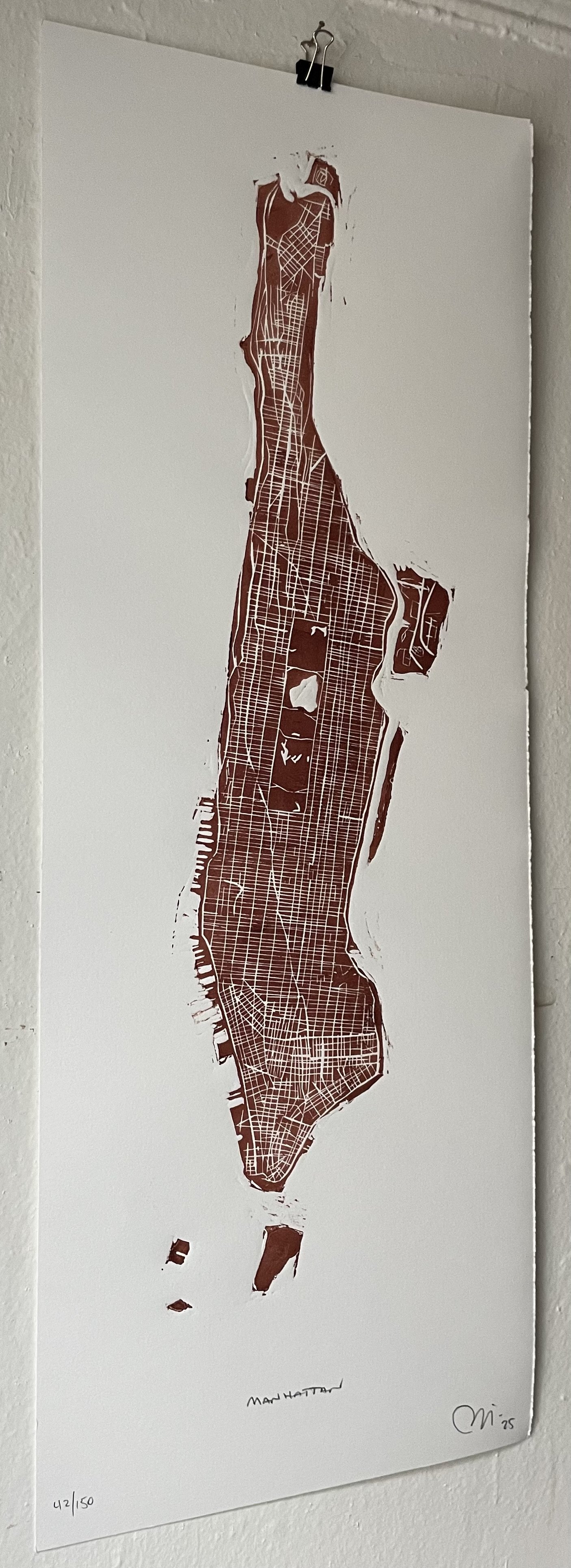 Manhattan woodblock print by artist Benjamin Lindsay