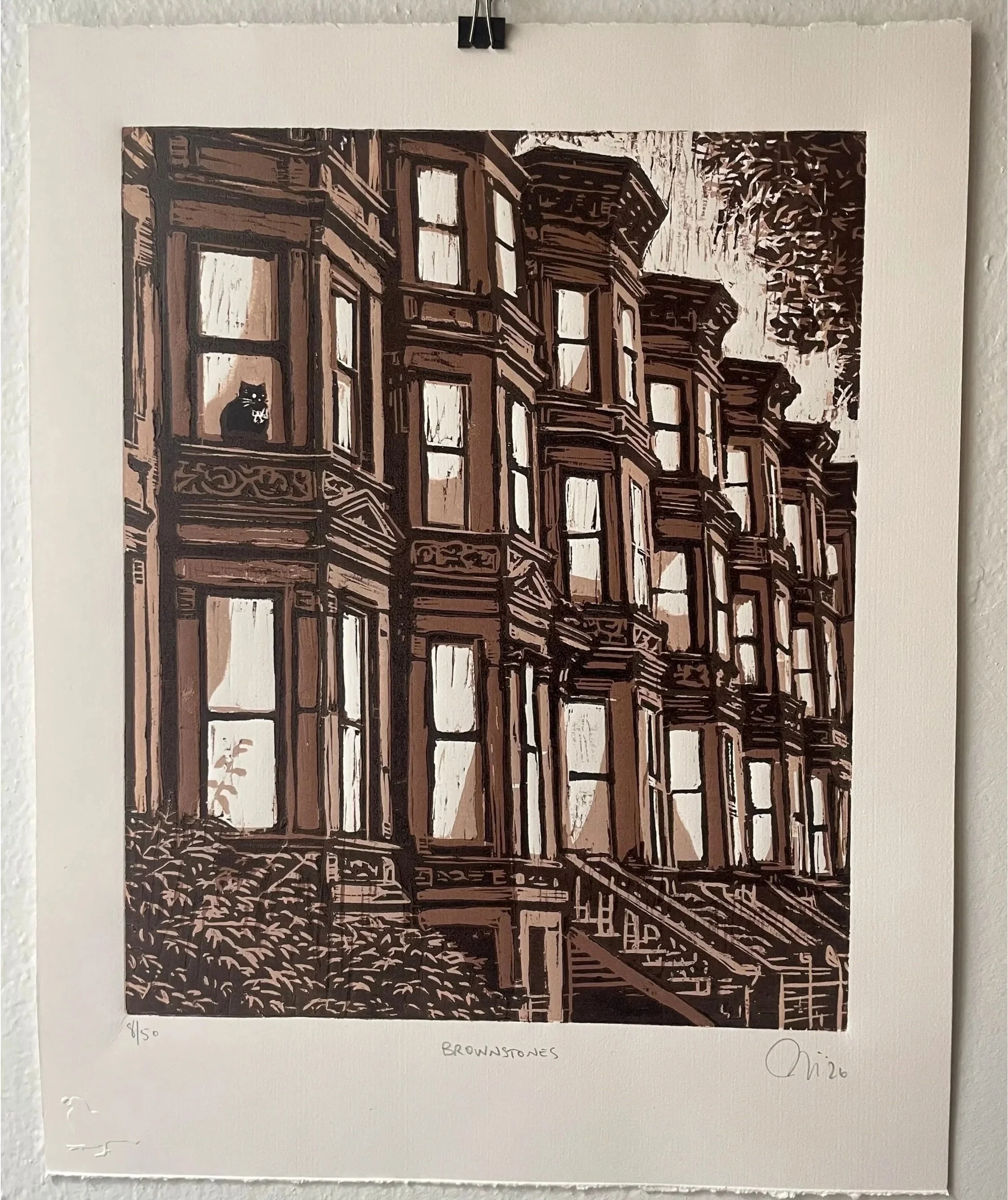 Original blockprint of the iconic Brownstones houses of NYC by Benjamin Lindsay