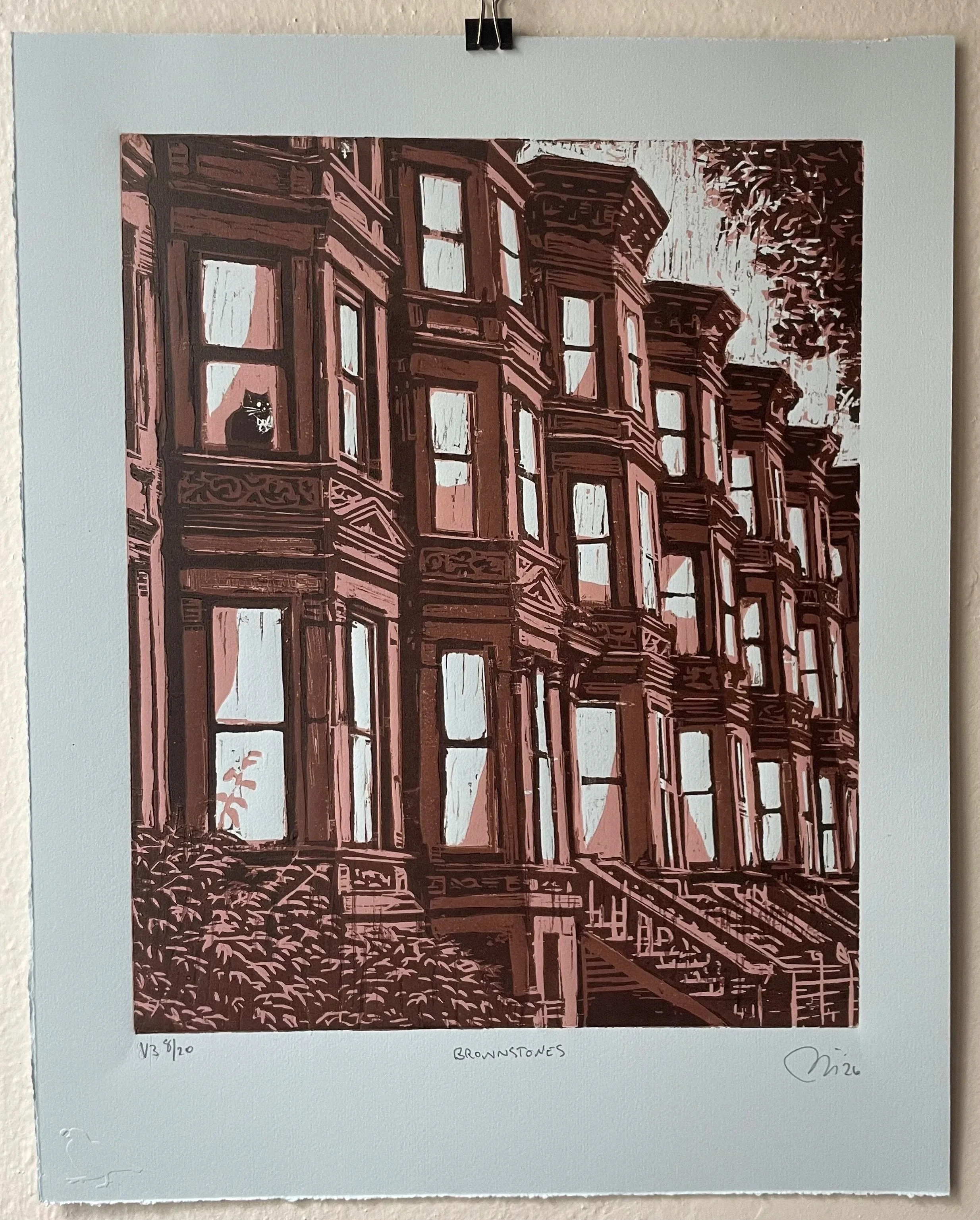 Original blockprint of the iconic Brownstones houses of NYC by Benjamin Lindsay