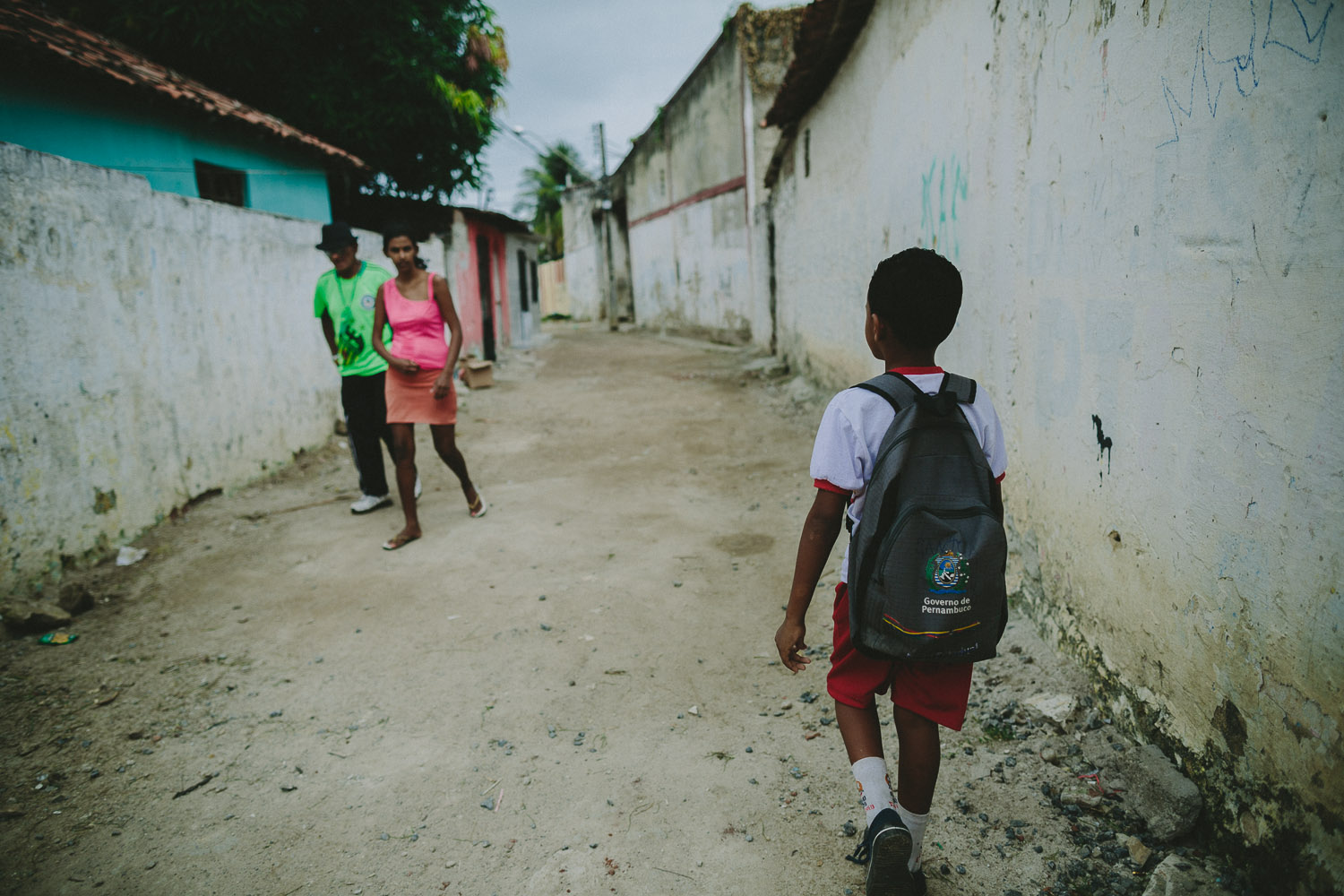   After eating lunch and taking his shower and getting ready at his "aunt's" house (family friend---no relation), Emidio walks to his school.  