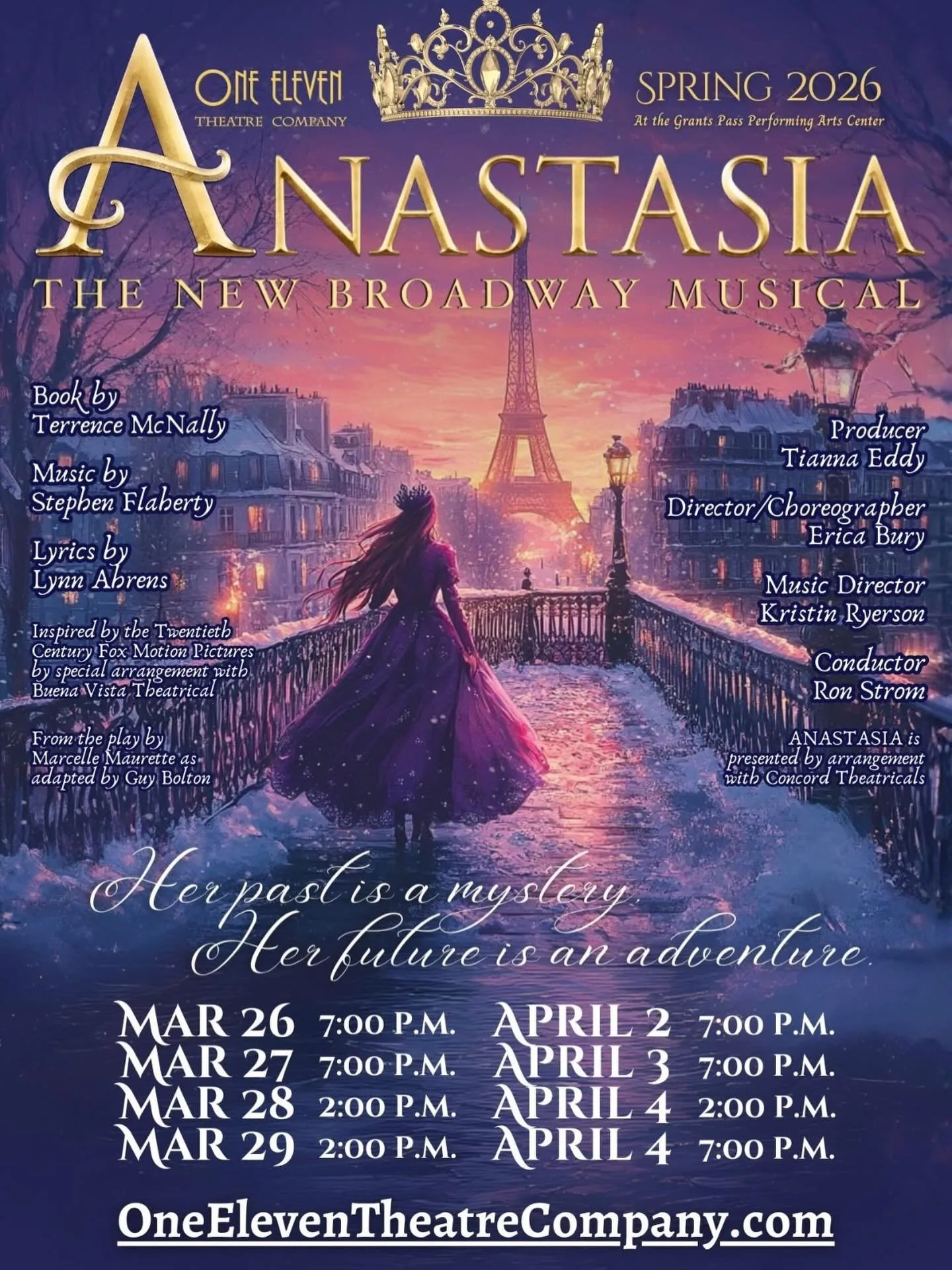 Don&rsquo;t miss this gorgeous, heartfelt musical featuring a talented cast of 42 local actors and dancers, a live orchestra, an opulent two story set, and incredible costumes!

It even includes an excerpt from Swan Lake!

#anastasiamusical