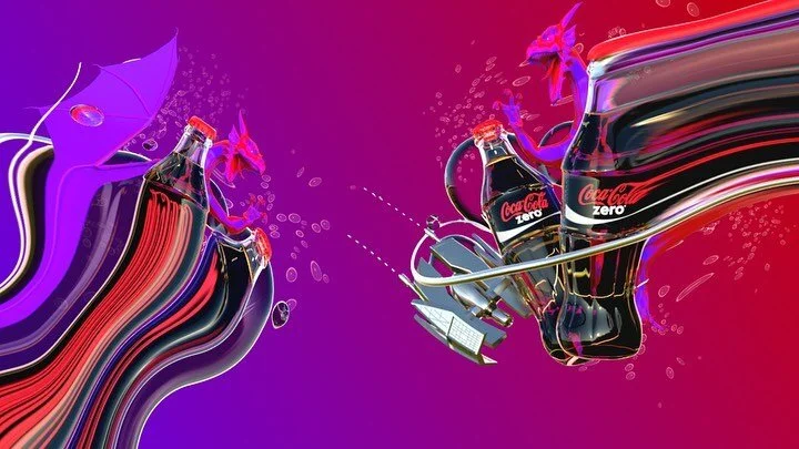 Frames from the Drinks Break campaign. 🥤🥤🥤
.
.
Had no idea how I was going to animate these when we made them but those were tomorrow problems. .
.
.#styleframes #coke #c4d #3Ddesign #motiongraphics #warp #internetart #cyrptoart #nft #dontknowwhat