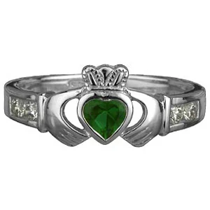 Claddagh Ring With Green Stone and cz's.jpg