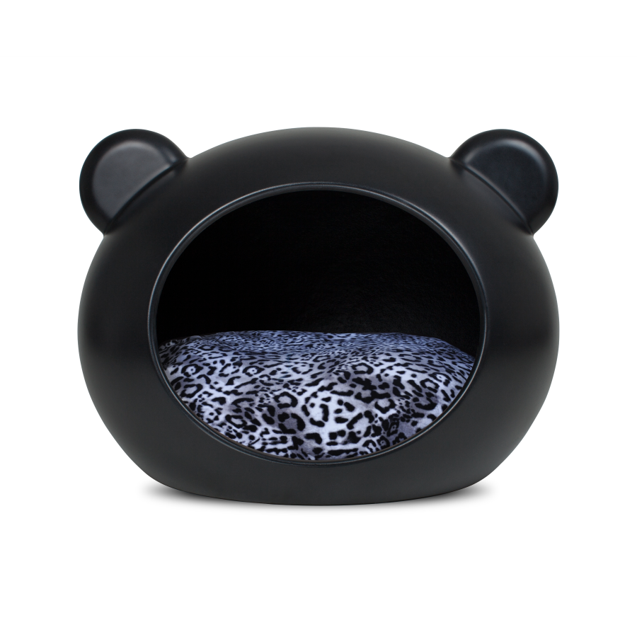 DCMP-APT MEDIUM BLACK DOG CAVE WITH ANIMAL PRINT CUSHION.png