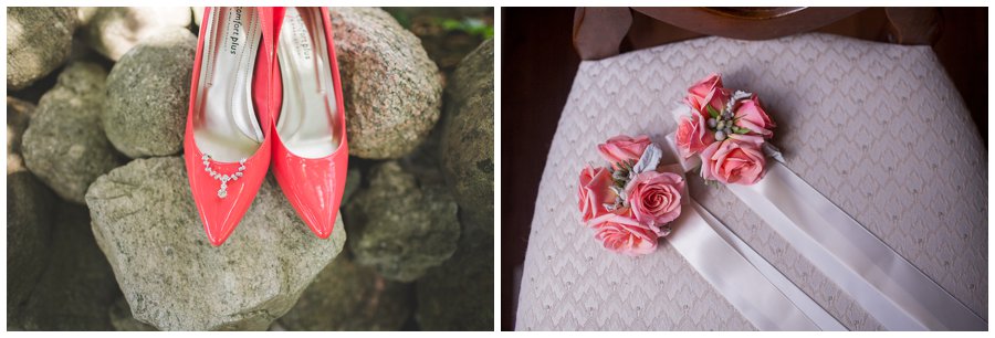 coral Bride's shoes and decor