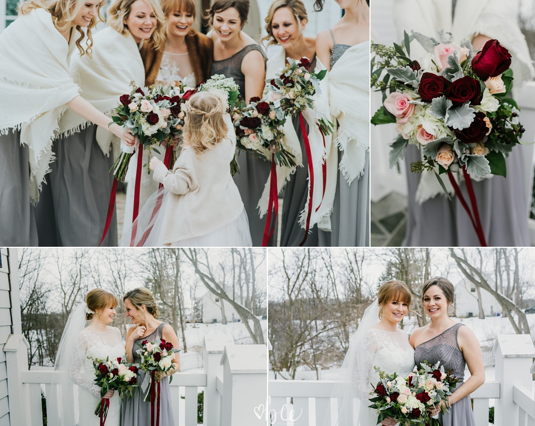  Bridesmaids wearing grey dresses in winter 