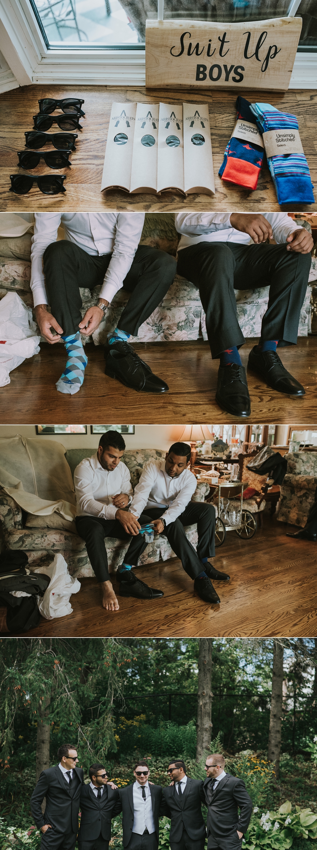  groomsmen hanging out getting ready for a wedding 