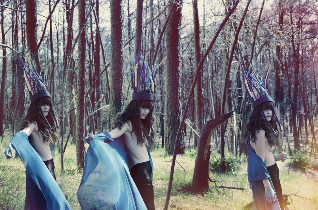 Kelley Ash in Phoenix Rising. 
Styling by Rachel Hunt of Sisters of the Black Moon.
Make up by Jacqueline Fernandez. Hair by Lati Domi.
Jewelry by Leslie Crow.
With Prism Of Threads silk blouse by Tracy McCarty.  
Assistance by Alicin Ciscernos.
Ful…