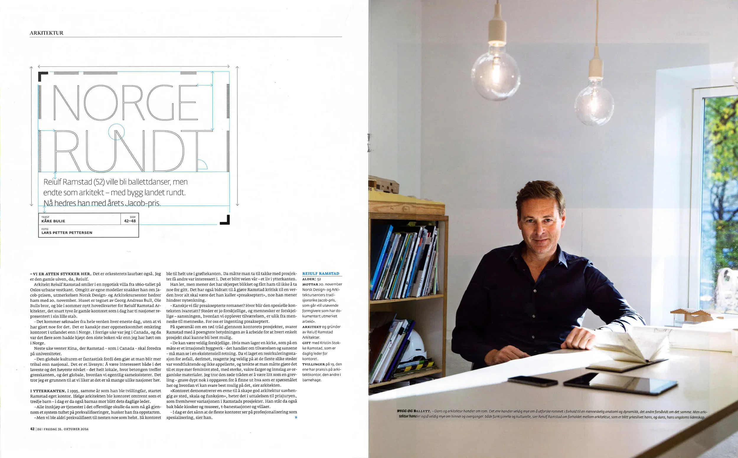 Reiulf Ramstad and a range of projects featured in D2 magazine, 31st of October 2014.