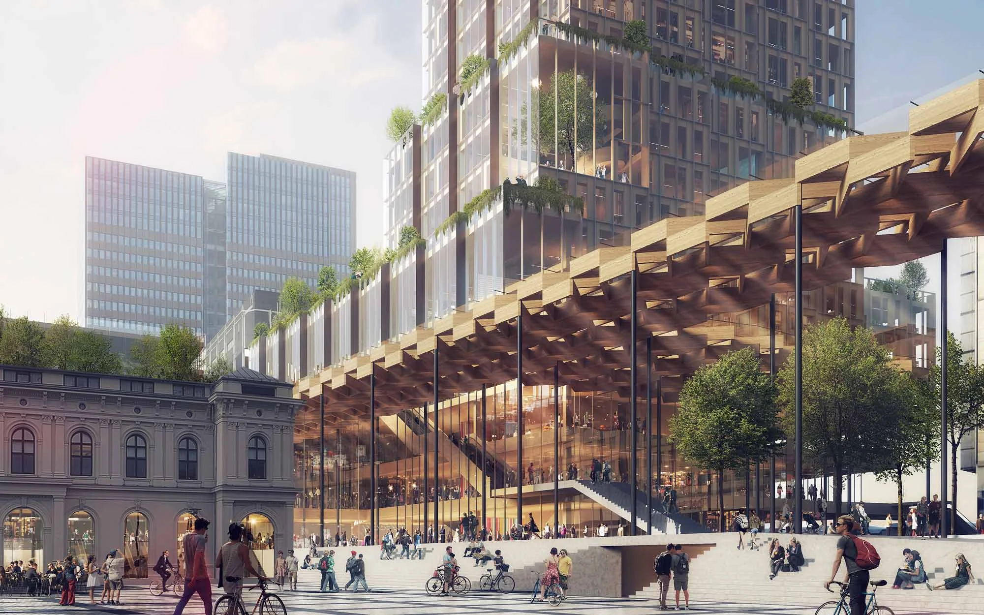 «Nordic Light» wishes to bring threads back to this tradition using wood as a culture-bearing material in combination with modern materials such as structural concrete and high-tech glass.