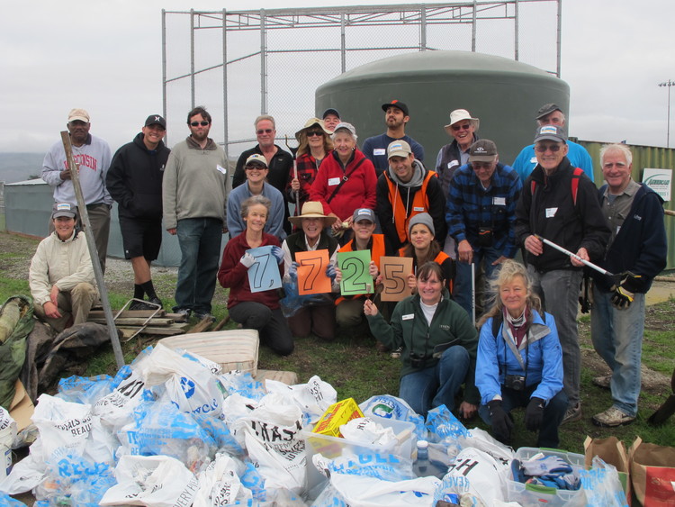 Our volunteers after a workday with the total amount of trash we collected for 2013!