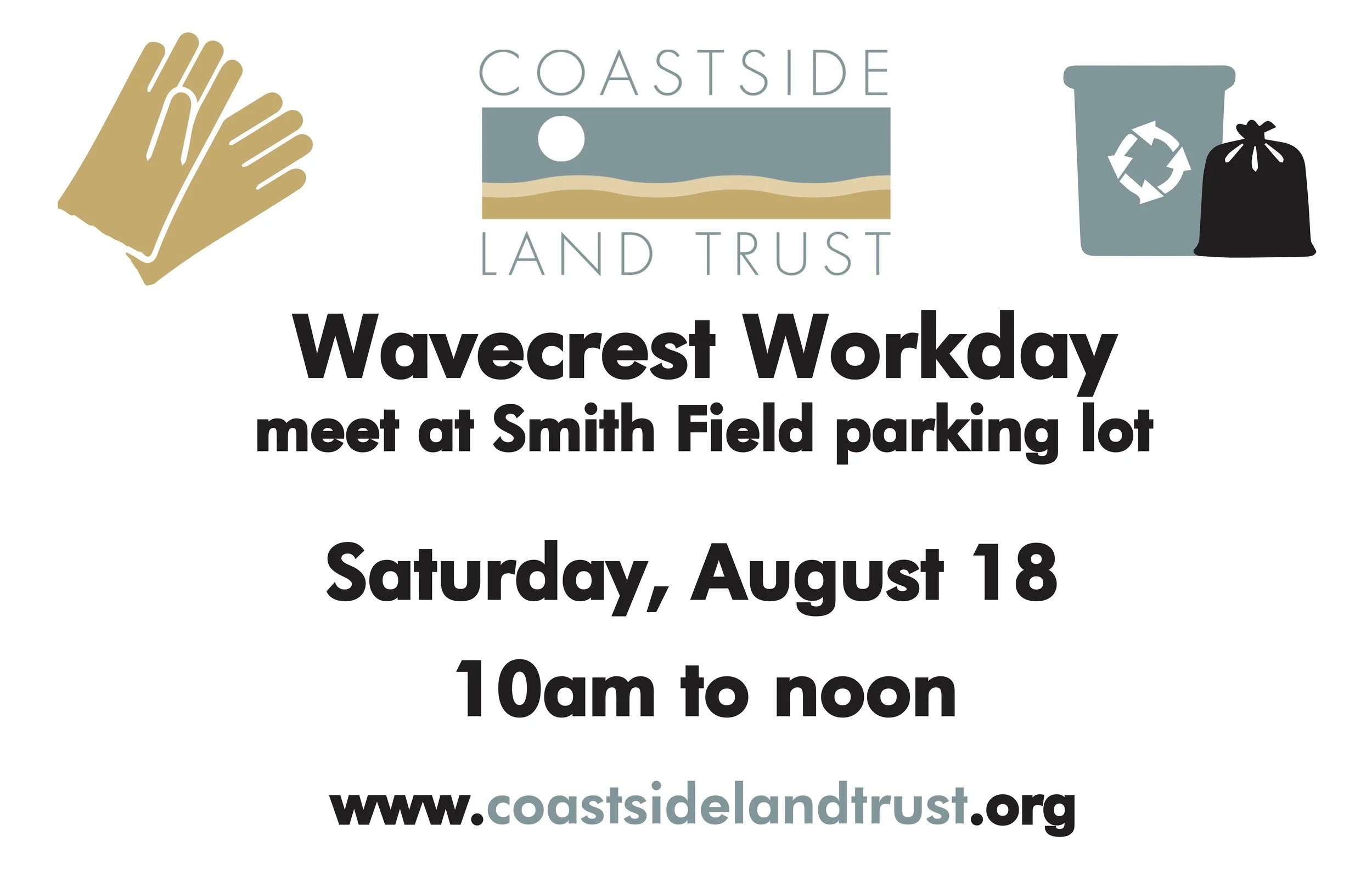 Banner image showing workday details (also listed below), graphic of work gloves, graphic of trashbag.