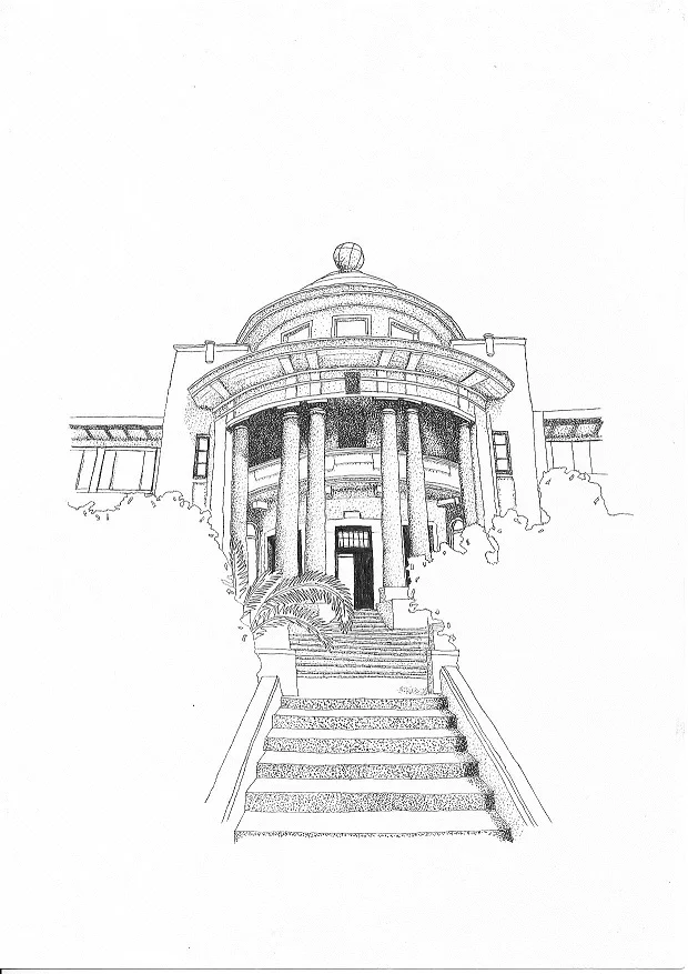Drawing of Howard Davis Memorial College entrance by an architectural student