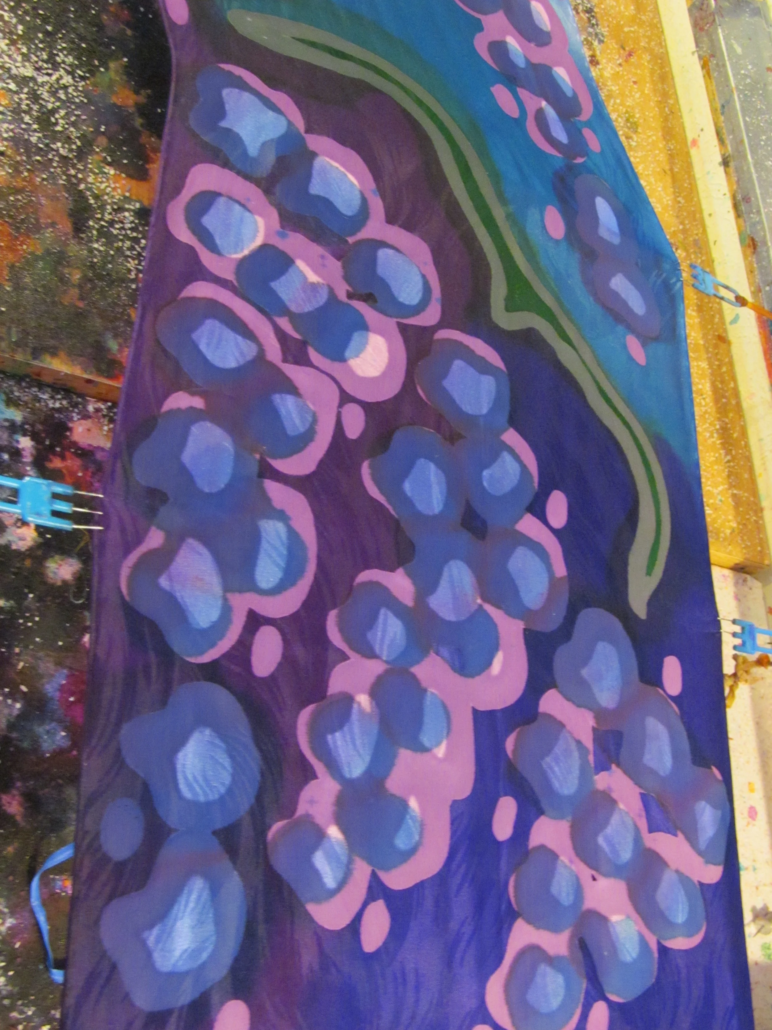 Wisteria silk scarf in progress.