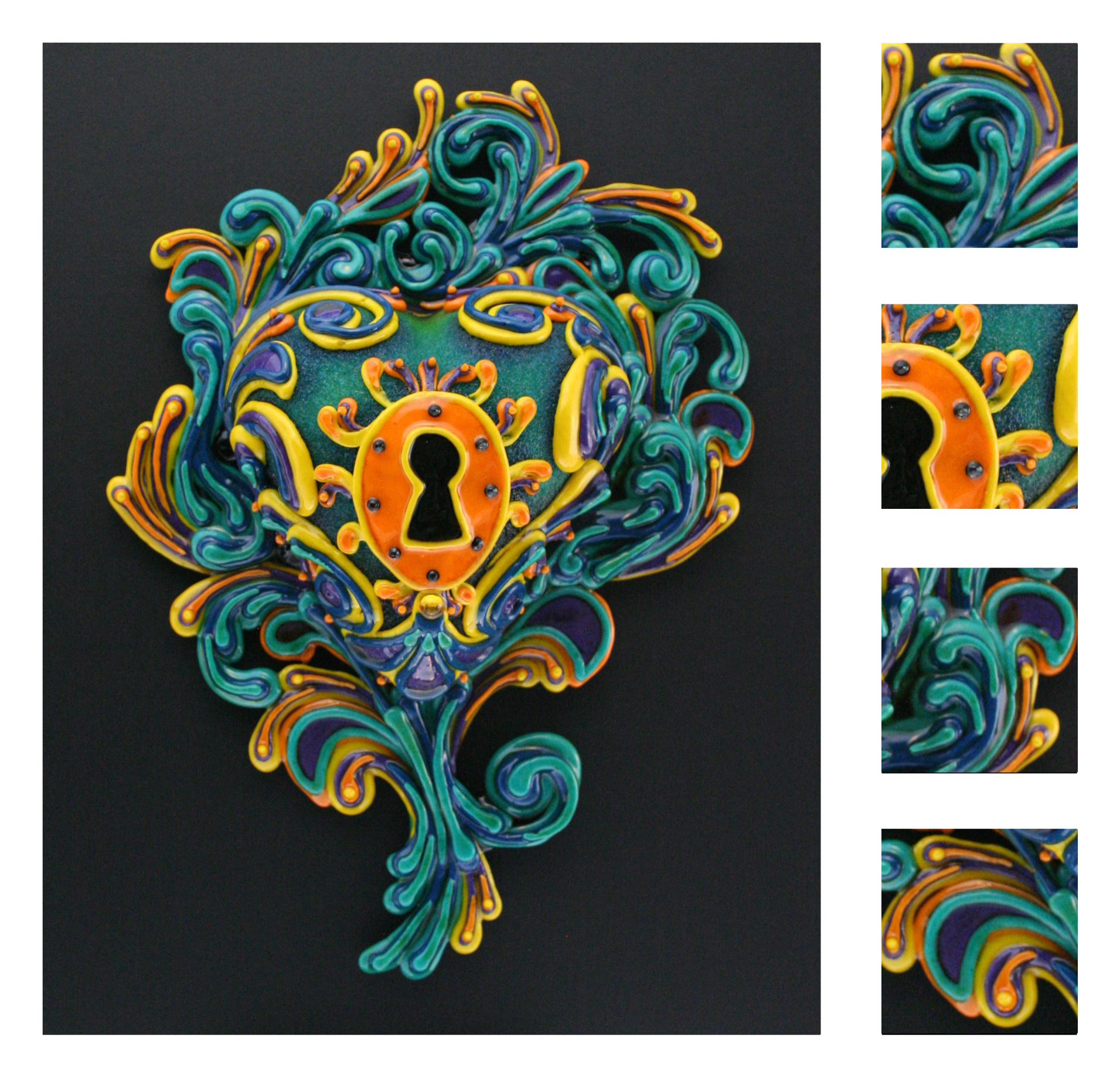 The Heart has long been recognized across cultures as being a symbol for love, charity, joy, and compassion. I would encourage you to consider all of these meanings as you enjoy the sugar heart art you see here. When we take the time to observe and when we are still enough- the answers always come. The spirit of whatever it is you have determined this heart means to you. This piece made of a pure sugar mixture. This piece of art is one-of-a-kind and comes encased in a handmade, oak shadowbox (11" x 14" x 4") designed specifically for Rob-O's sugar skulls. A specially formulated moisture barrier coating is applied to ensure longevity. Should you want to see in more detail, we invite you to contact us at inf@ilovesugarskulls.com or (916)320-8053 . SOLD $330.00