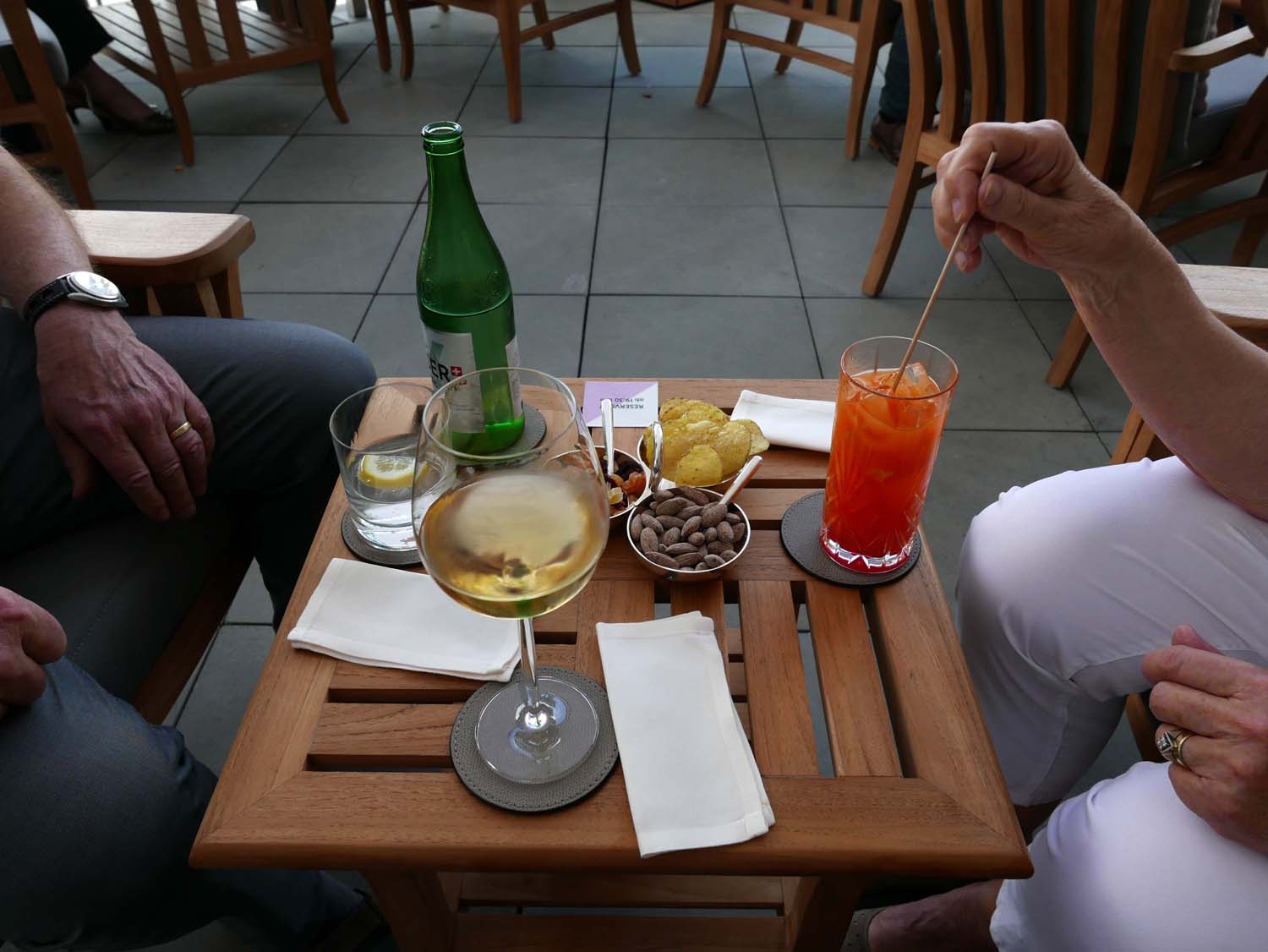 drinks on the terrace of the Hotel Trois Rois