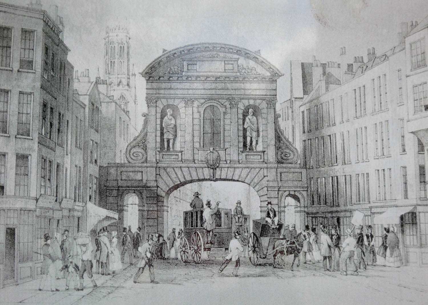 view of Temple Bar in 1845
