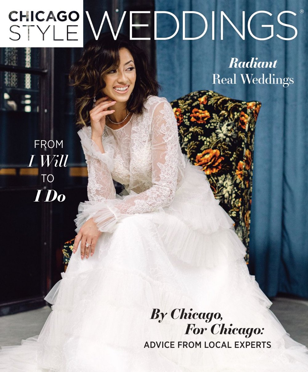 Model Carmen Garcia on the cover of Chicago Style Weddings Magazine