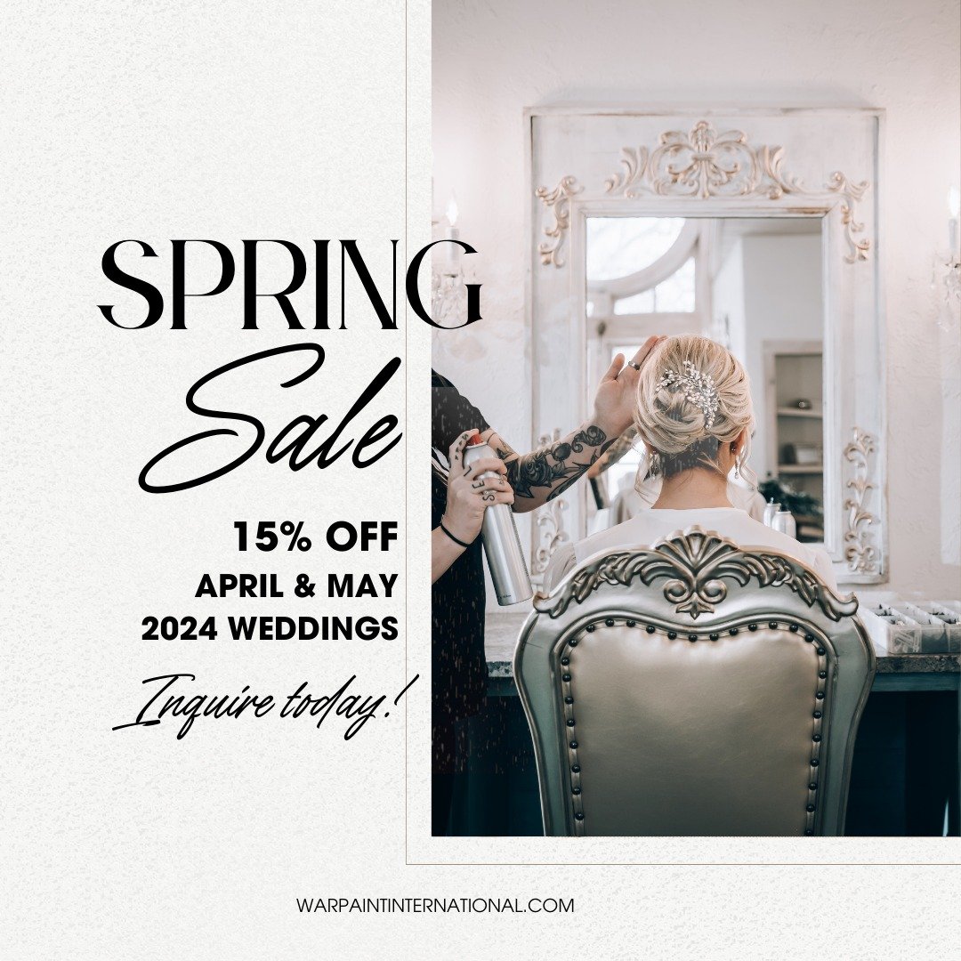 ✨🔥 Spring Sale!!! Today through May 31st. Take 15% off your bridal and wedding party beauty services. April &amp; May 2024 weddings only. 

Inquire Today: https://www.warpaintinternational.com/contact

#wpibeauty #minneapolis #mpls #twincities #chic