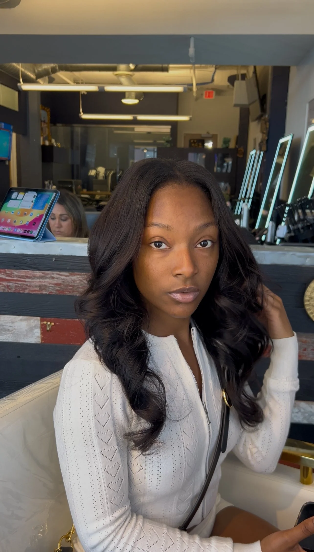 long wavy down-do on African American woman