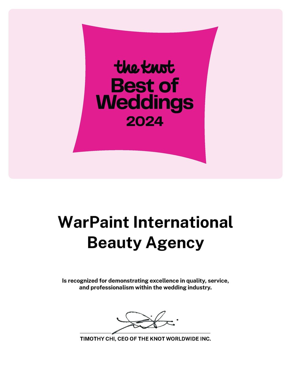 WarPaint International The Knot Best of Weddings Award 2024