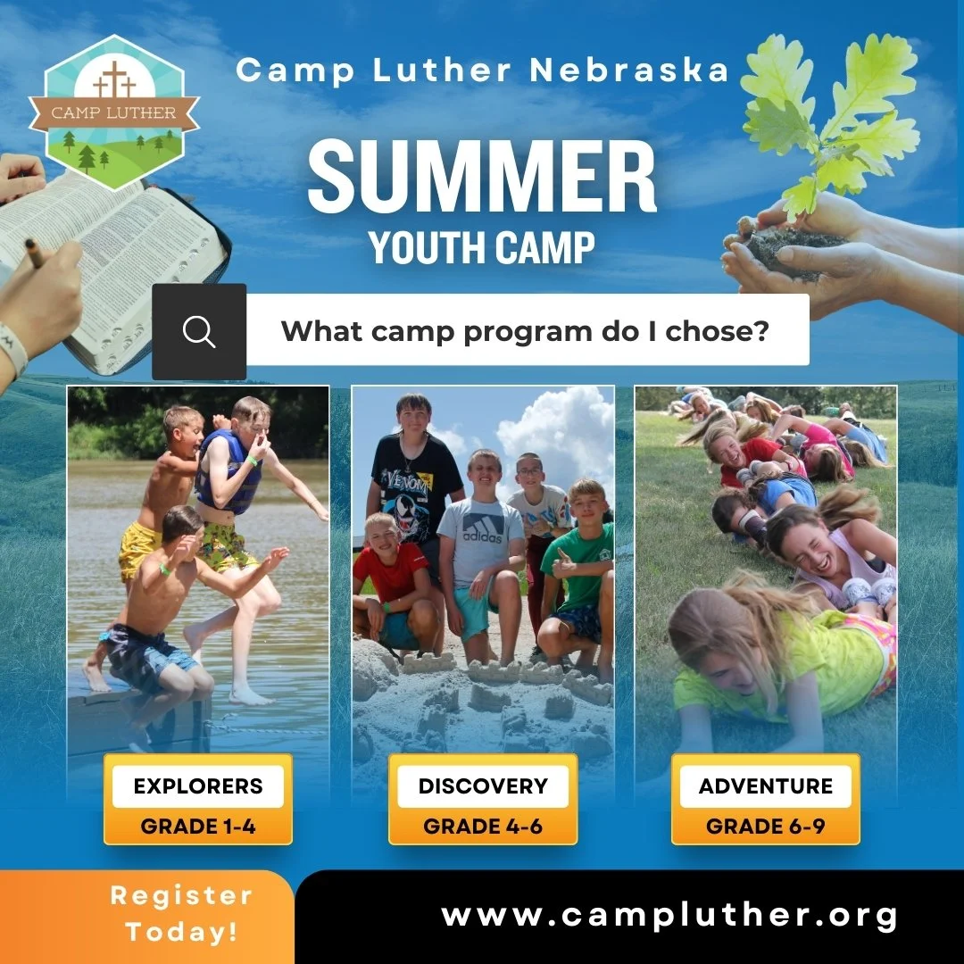 Camp Luther provides summer camp fun for all ages! Here is a quick guide showing our options and their age groups, based on the grade your child is entering in Fall 2026. Whether you are new to Camp Luther or returning, we hope to see you at camp! ht