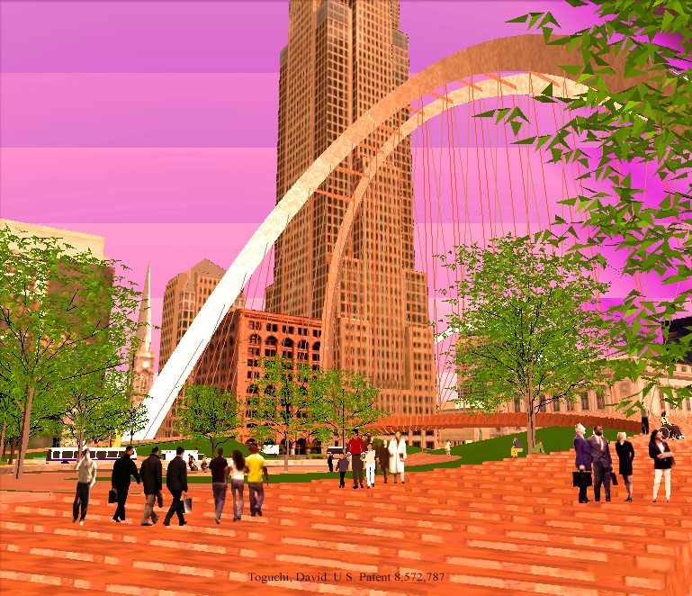 Curved Pedestrian Bridge Design Linking Public Square