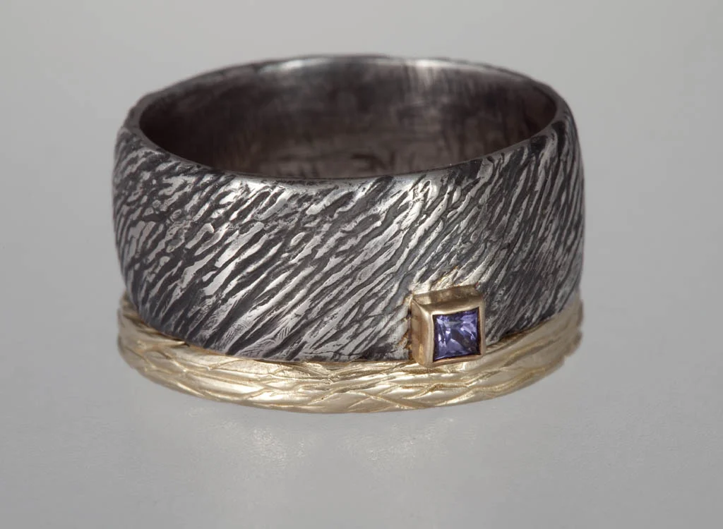 Wide Band with Sapphire and Twig Band