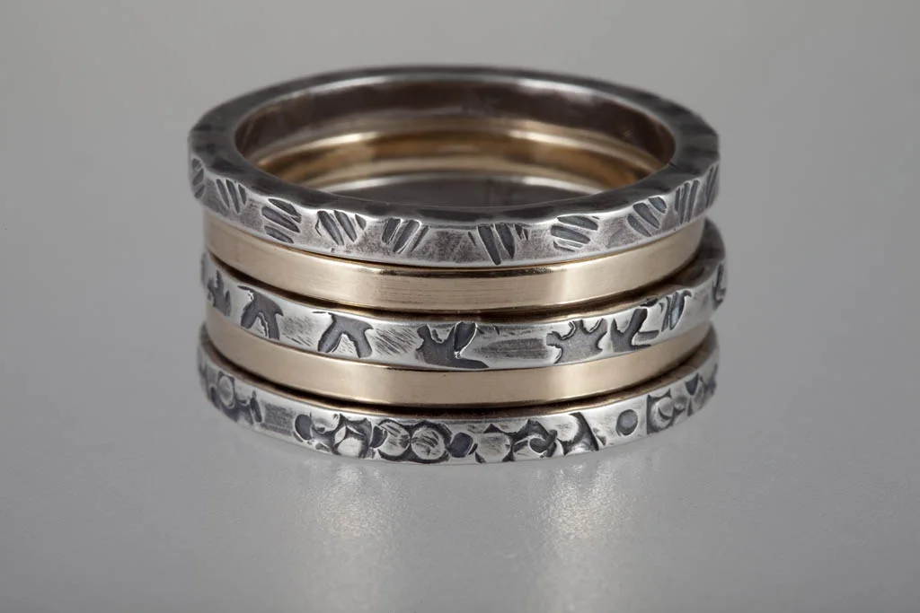Patterned and Gold Band Stack
