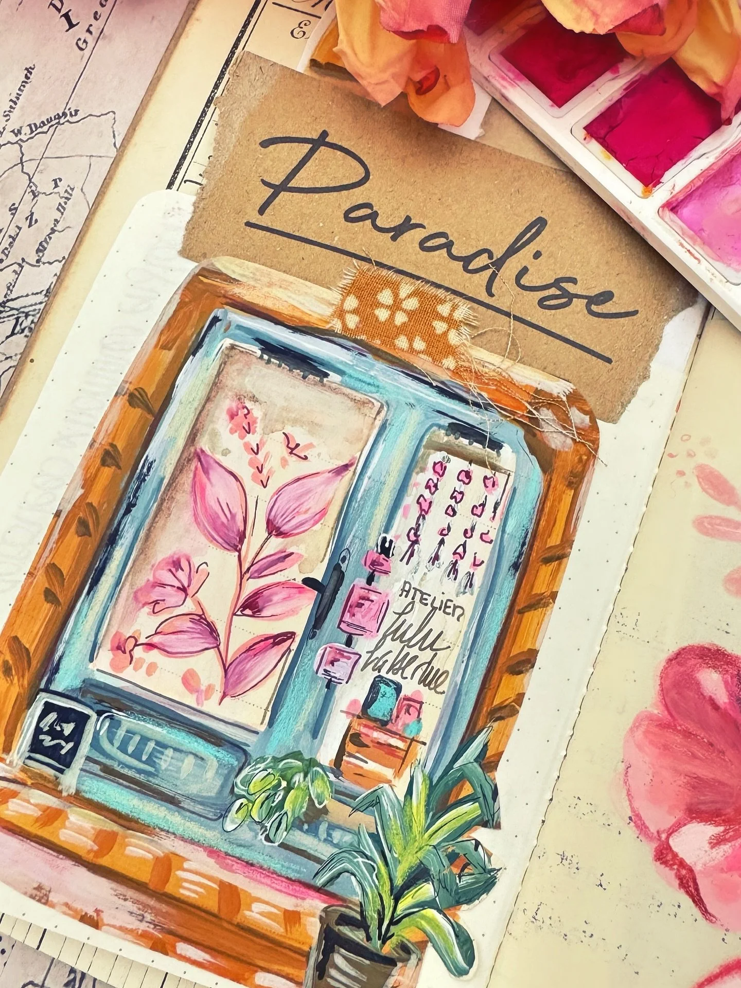 🇬🇧Storefront of my studio&hellip; I was so happy to come back there that I painted it in my journal 😅. Traditional gouache.
🇫🇷La vitrine de mon atelier que j&rsquo;&eacute;tais tellement contente de retrouver &mdash; &agrave; la gouache traditio