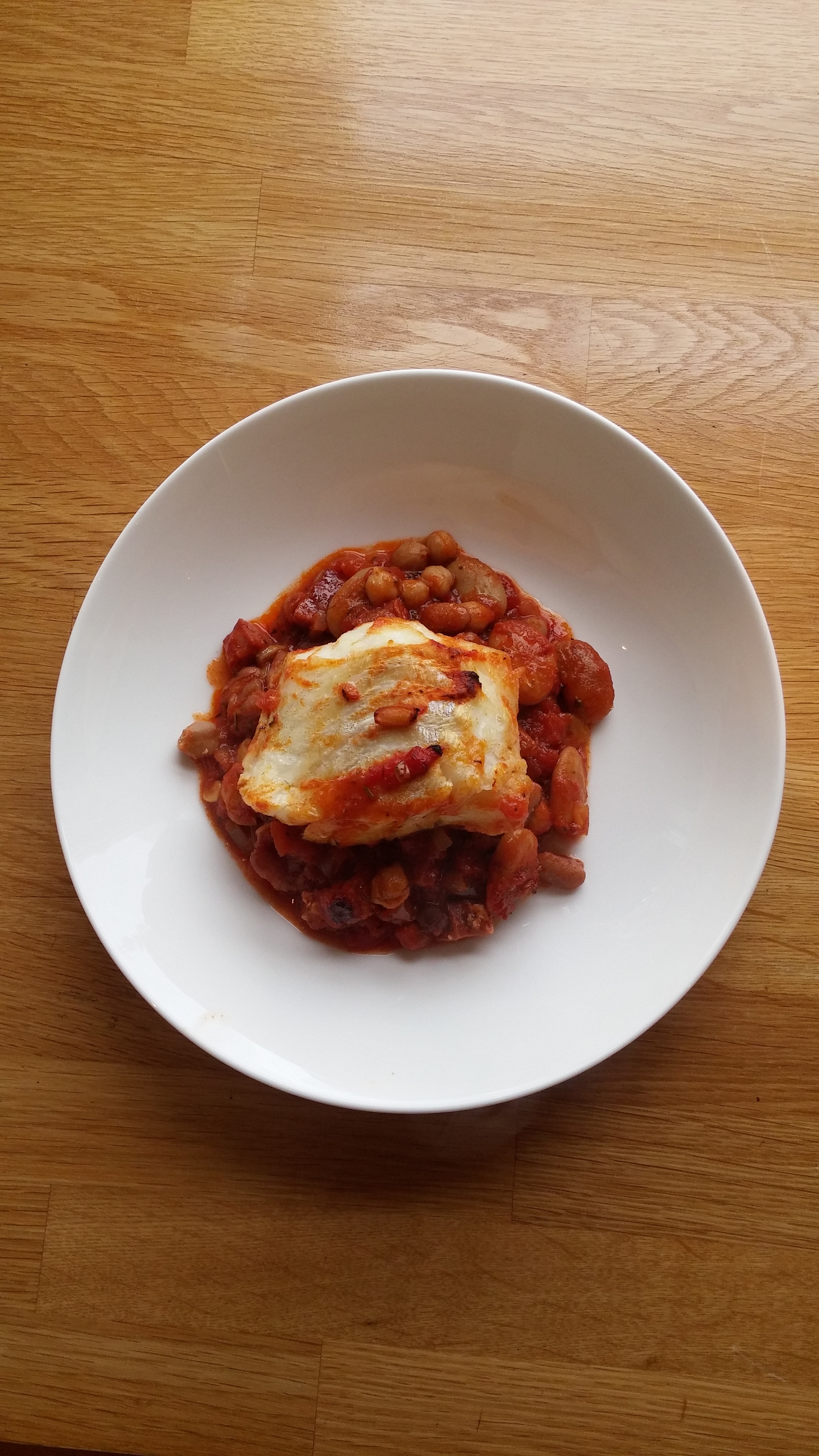 cod with chorizo and spicy beans