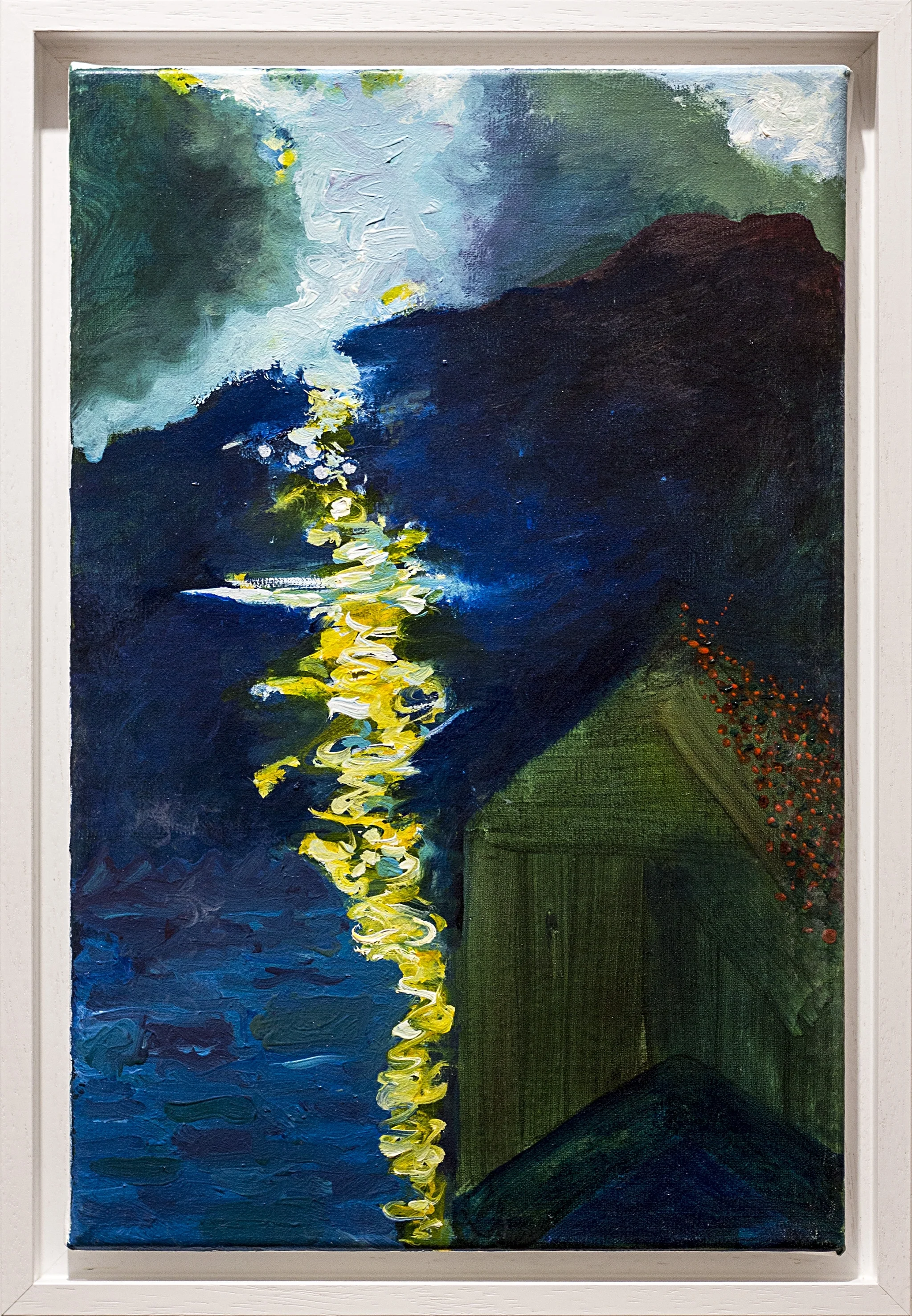   A Spiral of Light over the Boat house    Oil Paint on Linen.Size 10.5 x 15 inches  