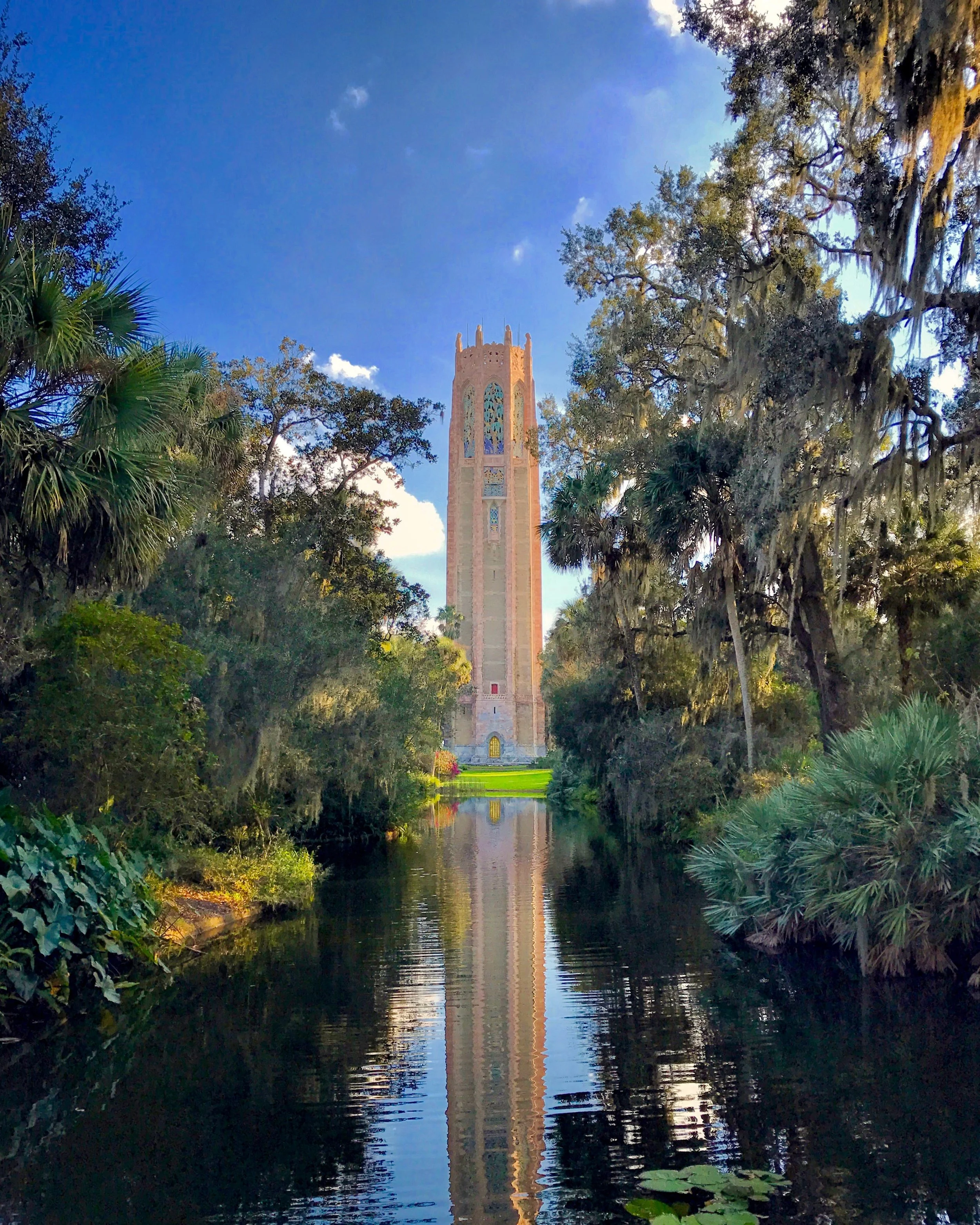 The color and texture of Bok Tower is much more impressive when viewed up close.