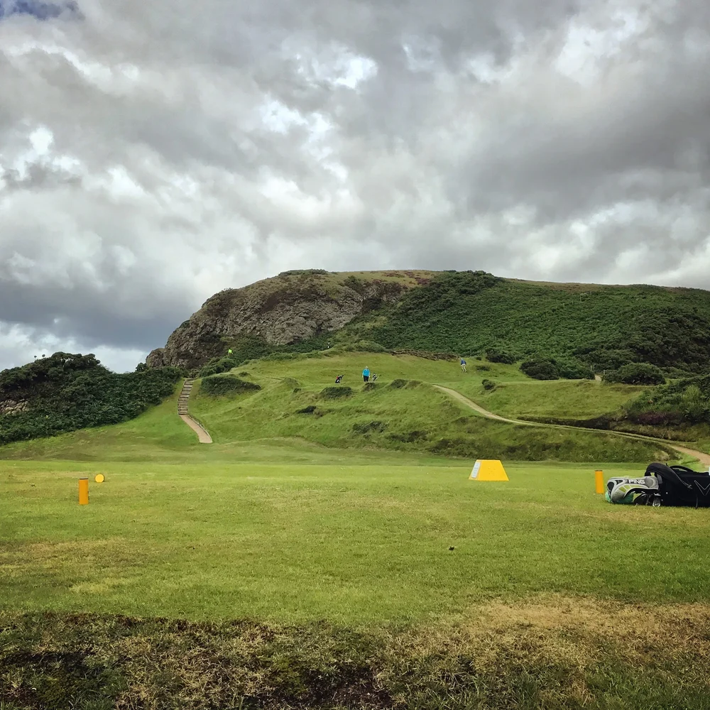  Tee shot at the Crow's Nest. &nbsp;Note the flag on the left is just a safety signal as well as a guide. &nbsp;If you go left of it, you most likely have a lost ball. 