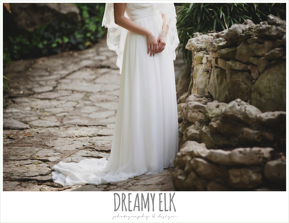 chiffon wedding dress, outdoor spring bridal photo, zilker botanical gardens, austin, texas {dreamy elk photography and design}