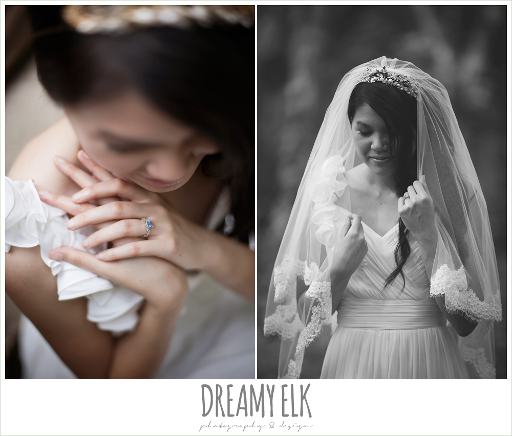 modern wedding tiara, chiffon wedding dress with ruffle sleeve, outdoor spring bridal photo, zilker botanical gardens, austin, texas {dreamy elk photography and design}