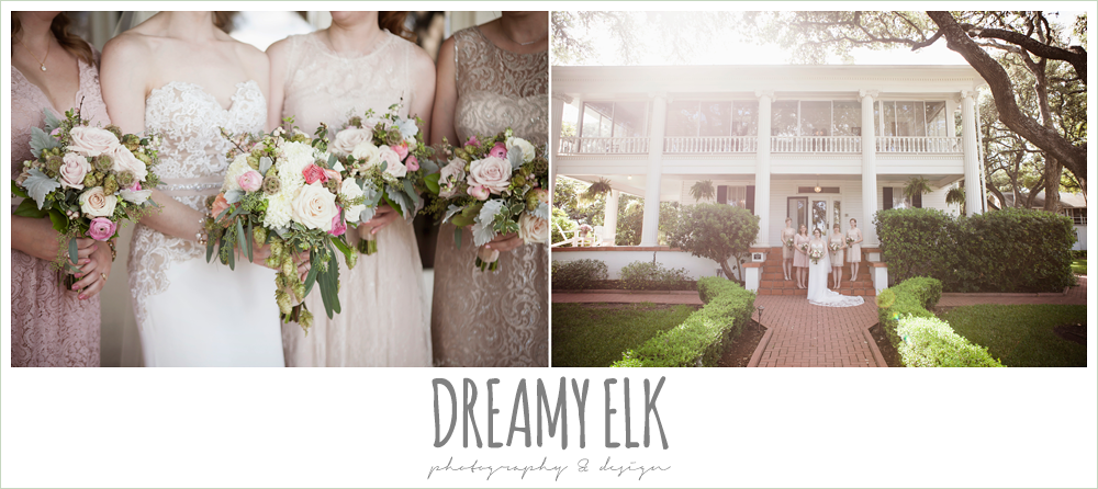 blush tone bridesmaids dresses, sweetheart strapless two tone wedding dress, bouquets of austin, the winfield inn, summer wedding photo {dreamy elk photography and design}