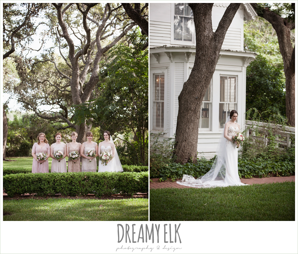 blush tone bridesmaids dresses, sweetheart strapless two tone wedding dress, bouquets of austin, the winfield inn, summer wedding photo {dreamy elk photography and design}