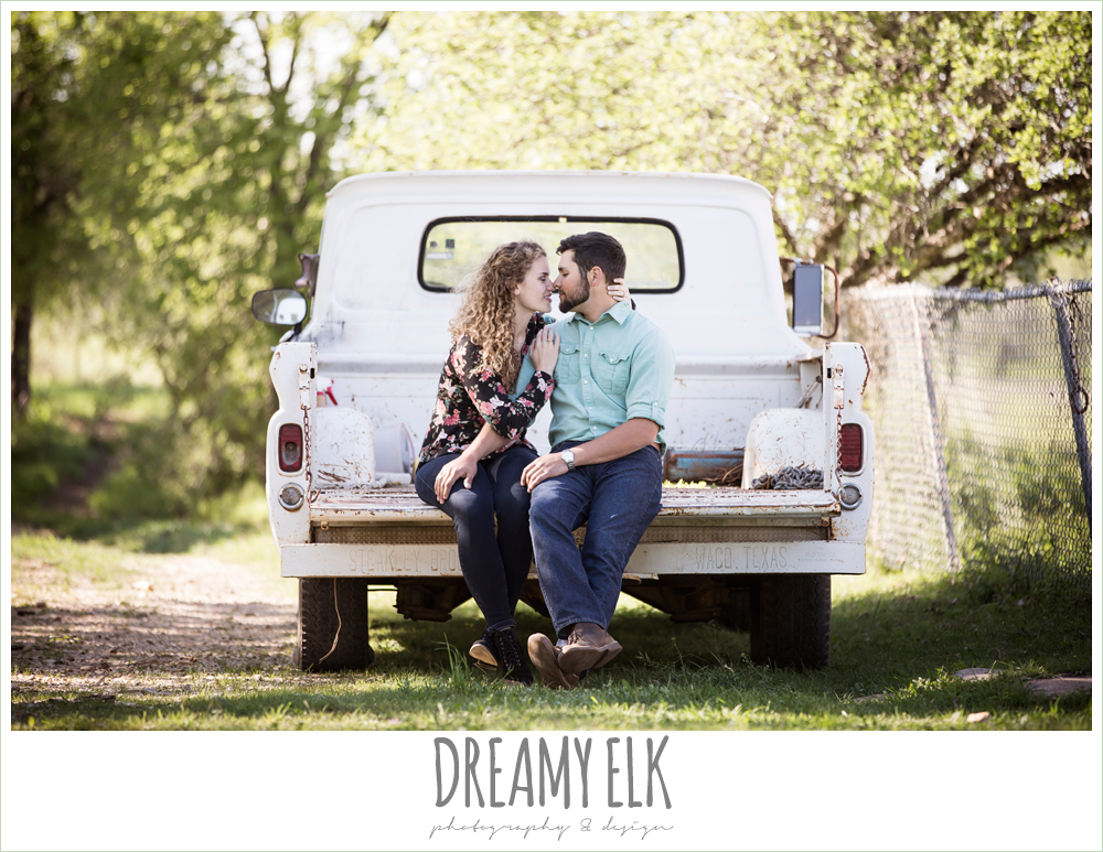 vintage truck, outdoor spring farm engagement photo, austin, texas {dreamy elk photography and design}