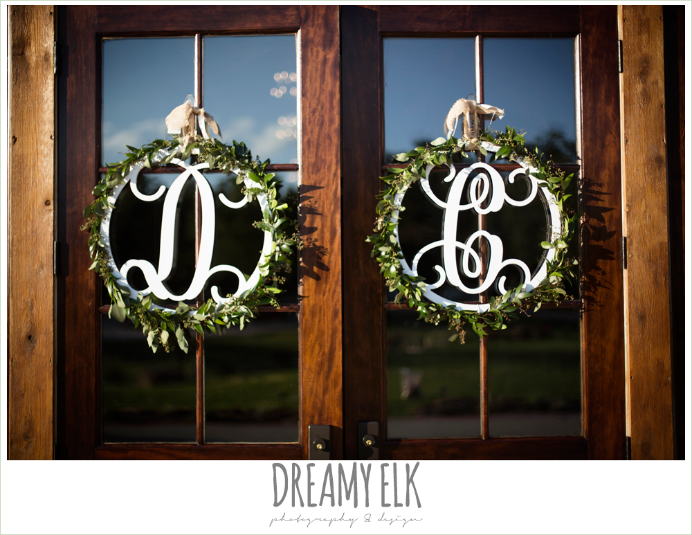 initial wedding sign with garland, rustic chic, spring wedding photo, big sky barn, montgomery, texas {dreamy elk photography and design}