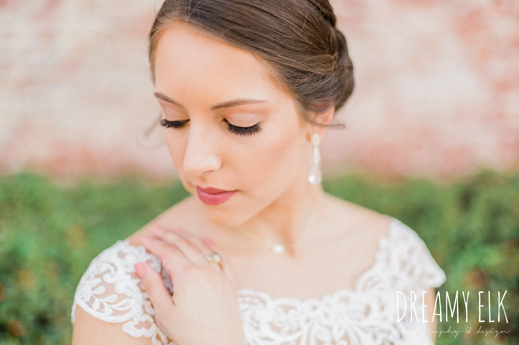 essense of australia column wedding dress downtown bryan texas, outdoor spring bridal photo, dreamy elk photography and design