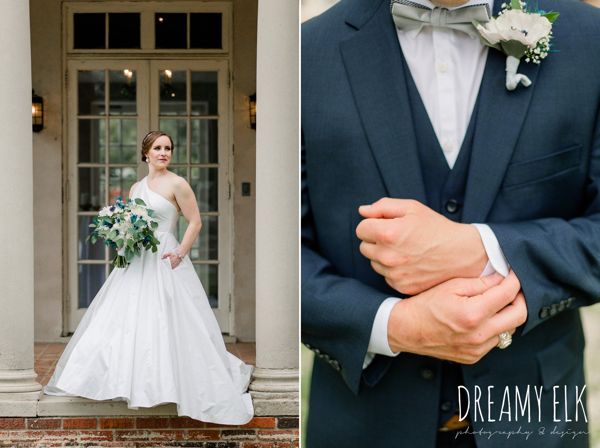 groom, men's wearhouse, blue wedding bouquet, modern wedding dress ballgown, spring wedding, the astin mansion, bryan, texas, spring wedding, dreamy elk photography and design